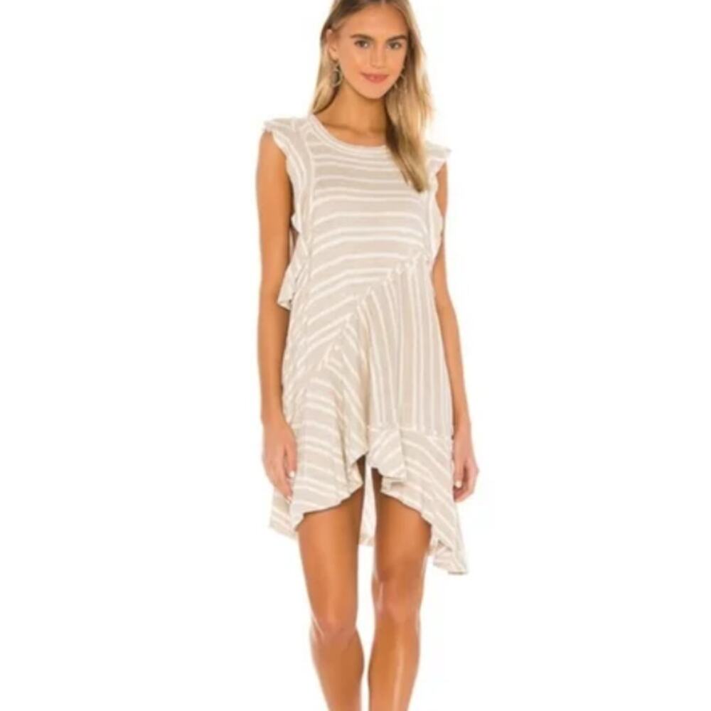 Free People Between The Lines Tunic Dress XS Linen Beige Stripe Sleeveless